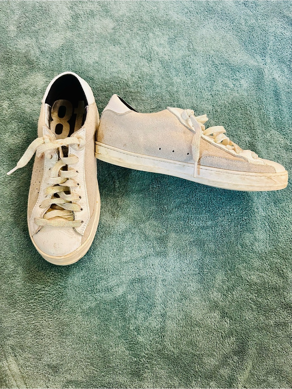 P448 Glitter Lace Low Top Sneakers Beige Suede Leather Platform Shoes Size 38